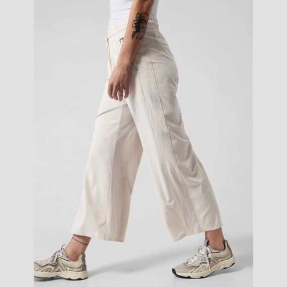 ATHLETA Pants Womens 12 Beige Avenue Wide Leg Crop Pant Drawstring Relaxed - Picture 2 of 14